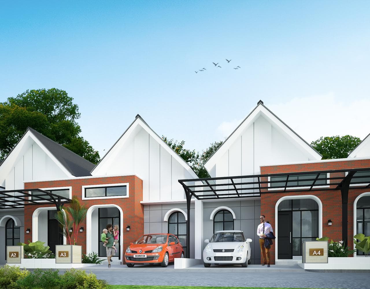 Tampak depan rumah dengan carport