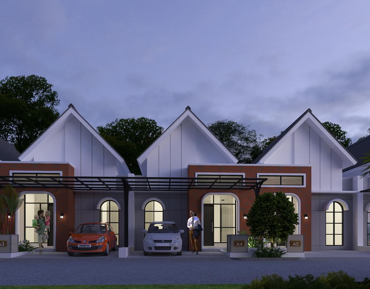 Deretan rumah saat senja