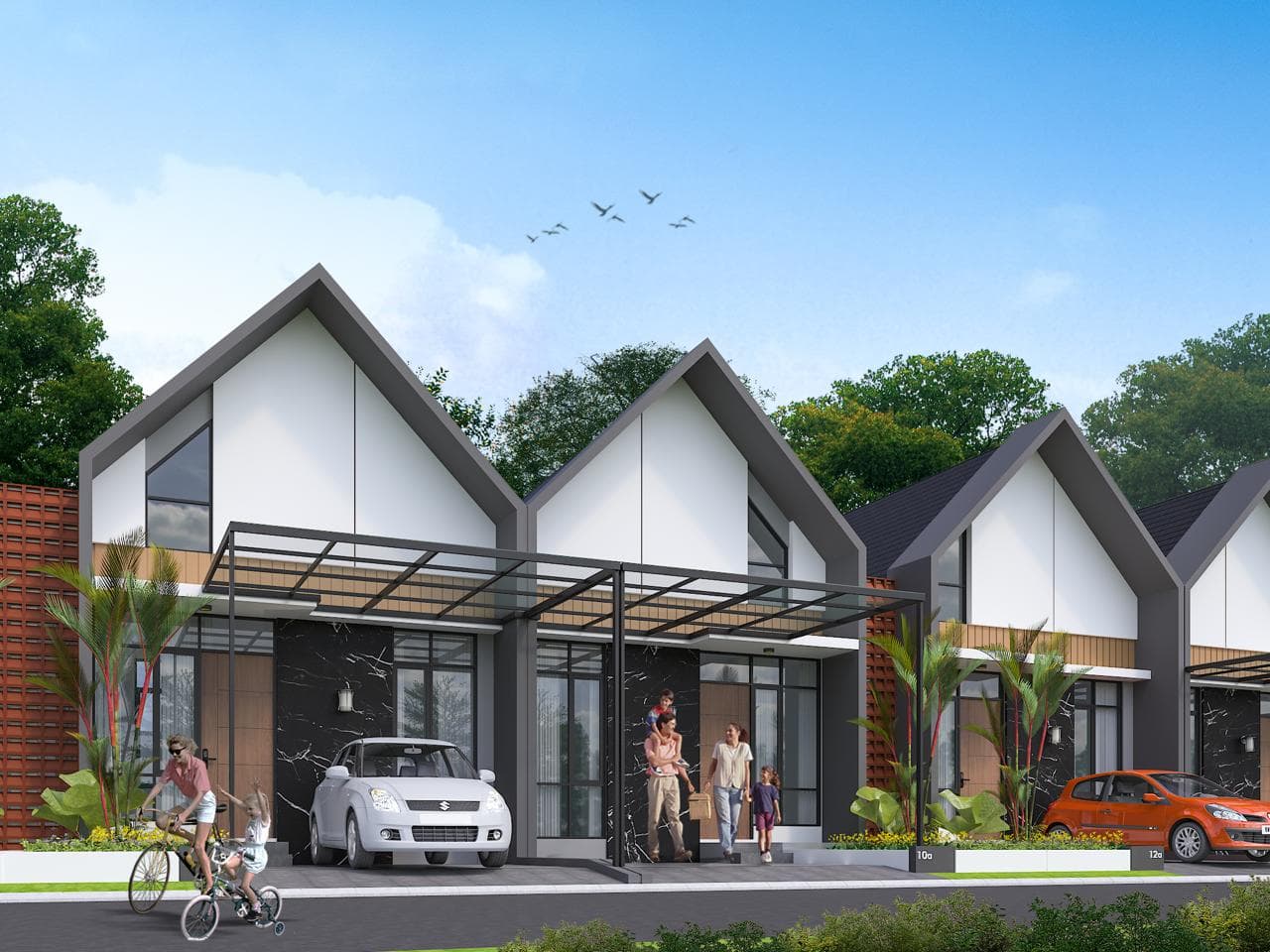 Deretan rumah fasad putih abu-abu di Diamond Field